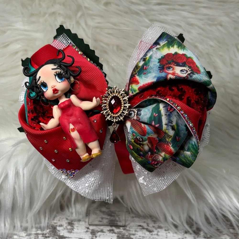 Red and White Girls Big Bow with Betty Boop